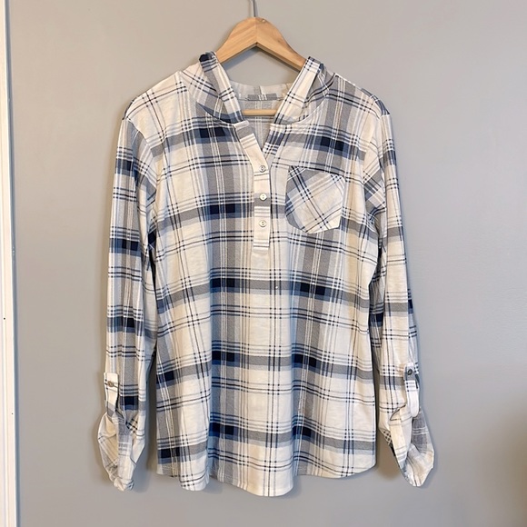 Blue check long sleeve hooded top - Picture 1 of 2